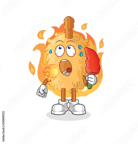 feather duster eat hot chilie mascot. cartoon vector