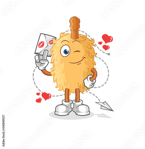 feather duster hold love letter illustration. character vector