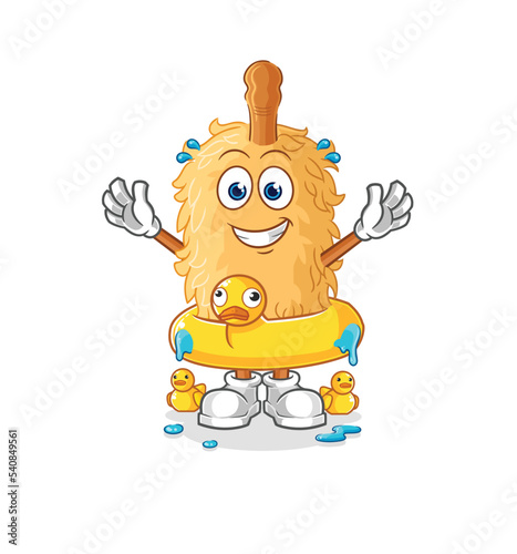 feather duster with duck buoy cartoon. cartoon mascot vector