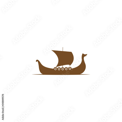 Viking ship icon logo design illustration