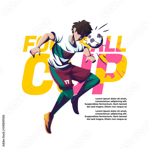 illustration of a football competition of a player heading the ball into the goal