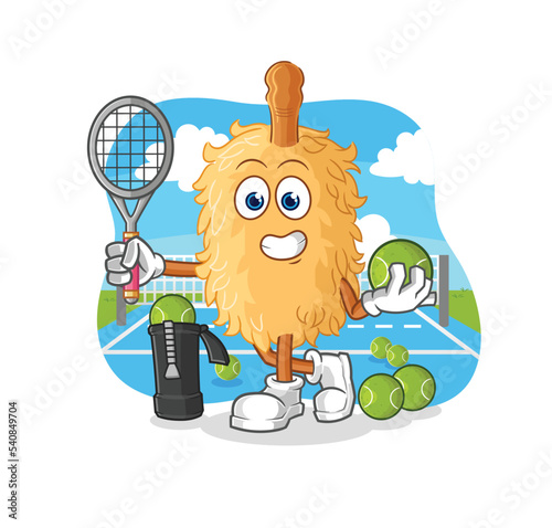 feather duster plays tennis illustration. character vector