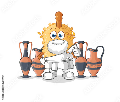 feather duster with greek clothing. cartoon mascot vector
