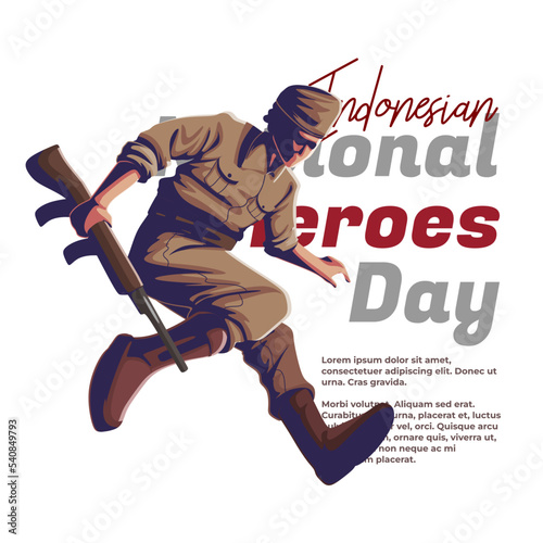 Indonesian Hero's Day illustration about a soldier avoiding an attack