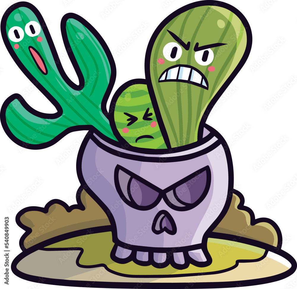 Fototapeta premium Scary purple skull with cactus in it