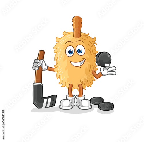 feather duster playing hockey vector. cartoon character