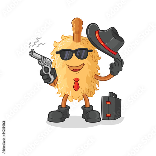 feather duster mafia with gun character. cartoon mascot vector