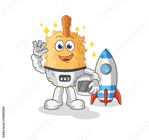 feather duster astronaut waving character. cartoon mascot vector