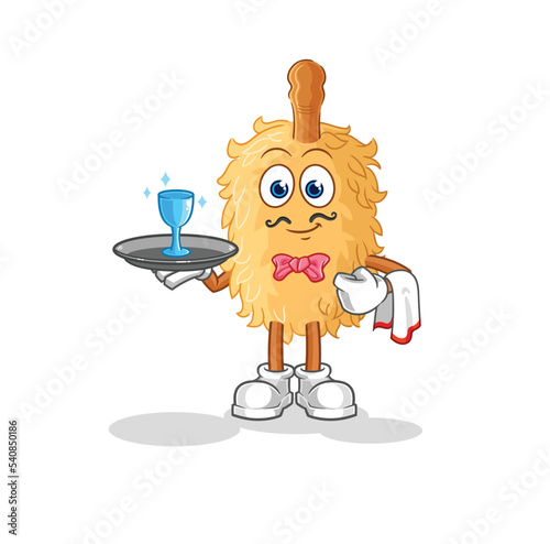 feather duster waiter cartoon. cartoon mascot vector
