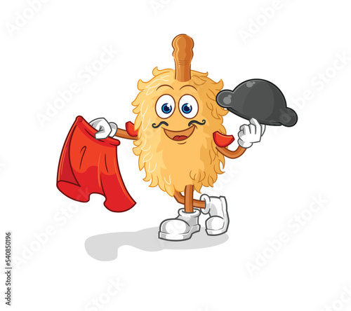feather duster matador with red cloth illustration. character vector