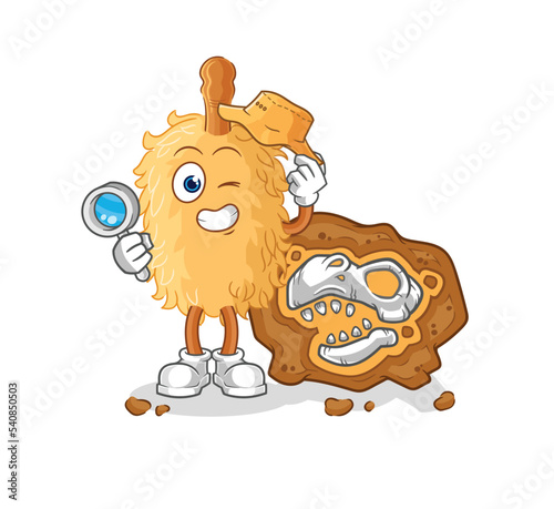 feather duster archaeologists with fossils mascot. cartoon vector