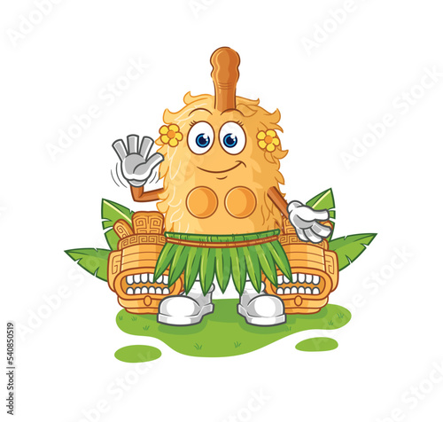 feather duster hawaiian waving character. cartoon mascot vector