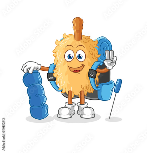 feather duster go camping mascot. cartoon vector
