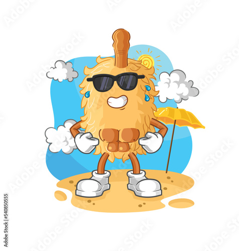 feather duster sunbathing in summer. character vector