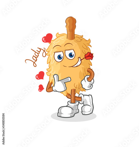 feather duster flirting illustration. character vector