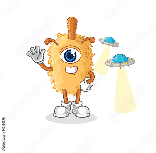feather duster alien cartoon mascot vector