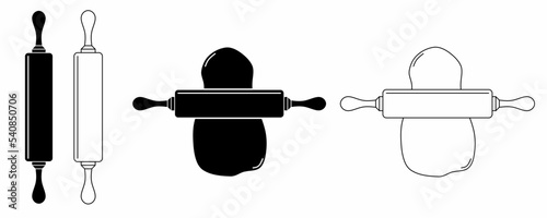 Rolling pin rolling out dough icon set isolated on white background