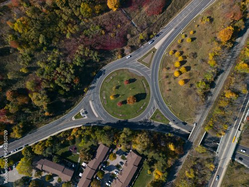 Aerial overhead view of a roundabout
