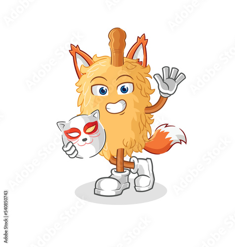 feather duster japanese fox character. cartoon mascot