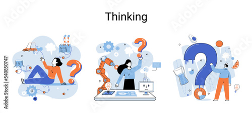 Problem solving metaphor, wondering or thinking, planning or pondering, with question mark. Creative thought idea. Brainstorming, idea and fantasy, motivation and inspiration, finding solution, answer