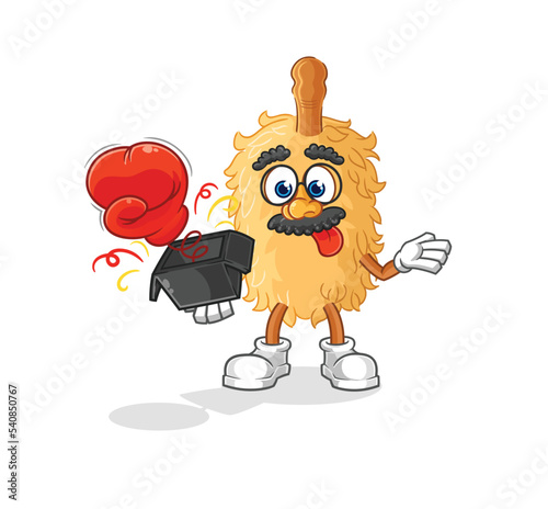 feather duster prank glove in the box. cartoon mascot