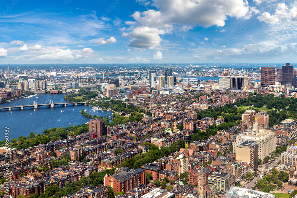 Panoramic aerial view of Boston, USA