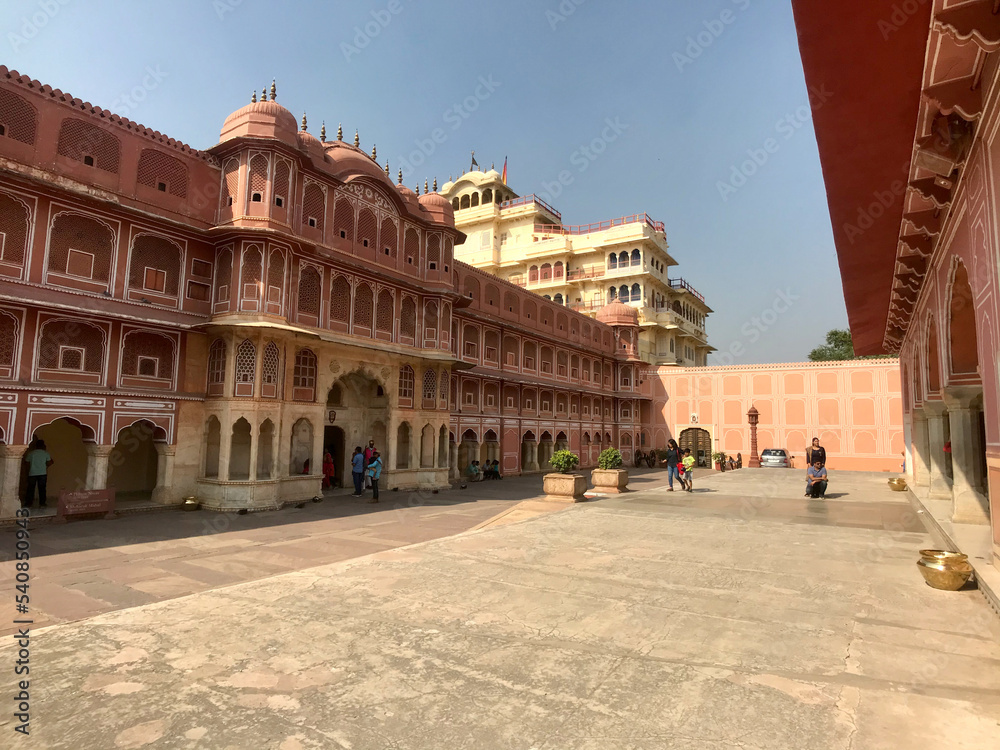 Jaipur, India, November 2019 - A group of people walking in front of City Palace, Jaipur