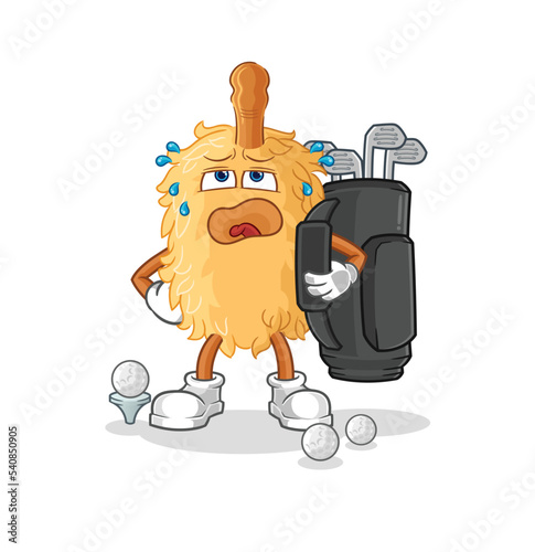 feather duster with golf equipment. cartoon mascot vector
