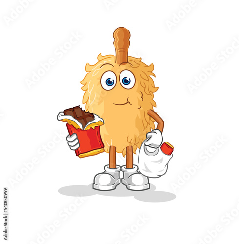 feather duster eat chocolate mascot. cartoon vector