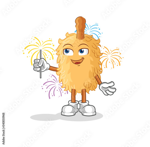 feather duster with fireworks mascot. cartoon vector