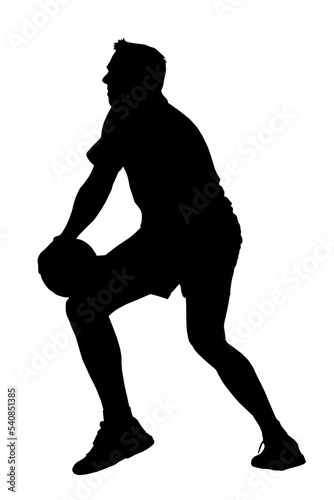 Silhouette of korfball men's league player looking to offload ball