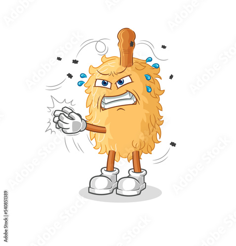 feather duster swat fly character. cartoon mascot vector