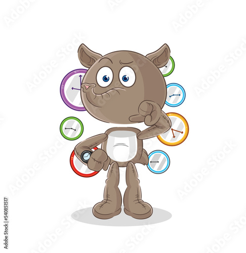 tapir with wristwatch cartoon. cartoon mascot vector