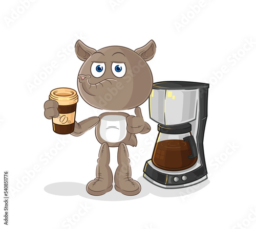 tapir drinking coffee illustration. character vector