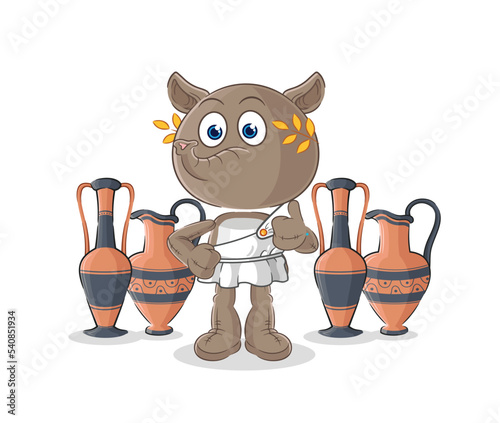 tapir with greek clothing. cartoon mascot vector