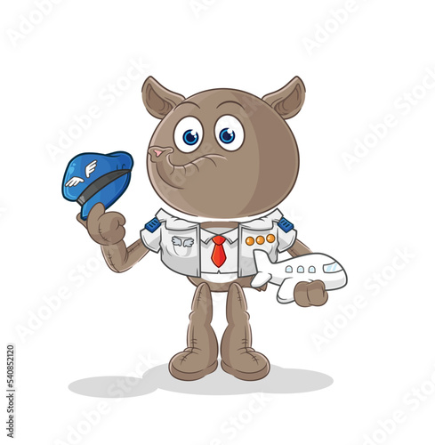 tapir pilot mascot. cartoon vector