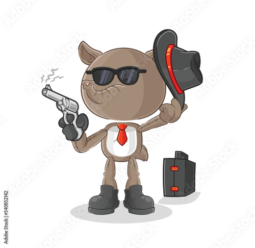 tapir mafia with gun character. cartoon mascot vector