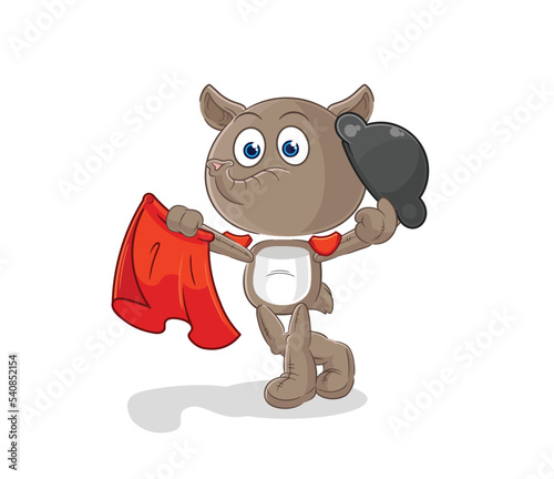 tapir matador with red cloth illustration. character vector