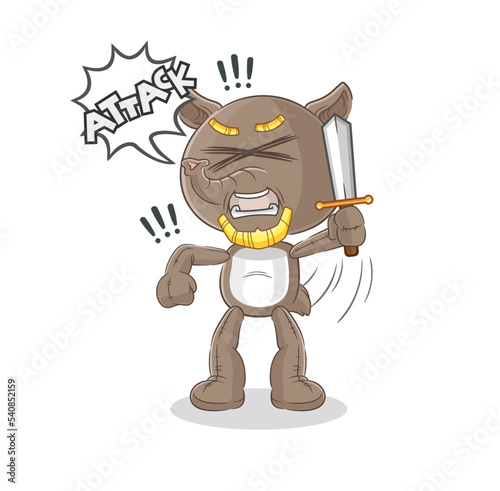 tapir knights attack with sword. cartoon mascot vector