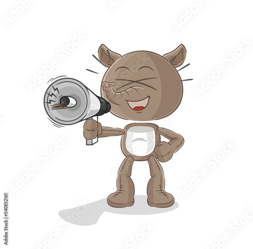 tapir holding hand loudspeakers vector. cartoon character