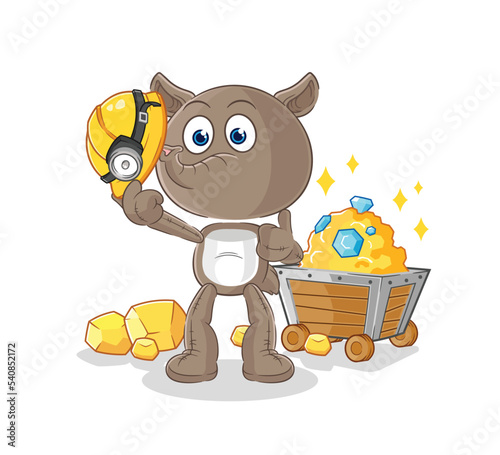 tapir miner with gold character. cartoon mascot vector