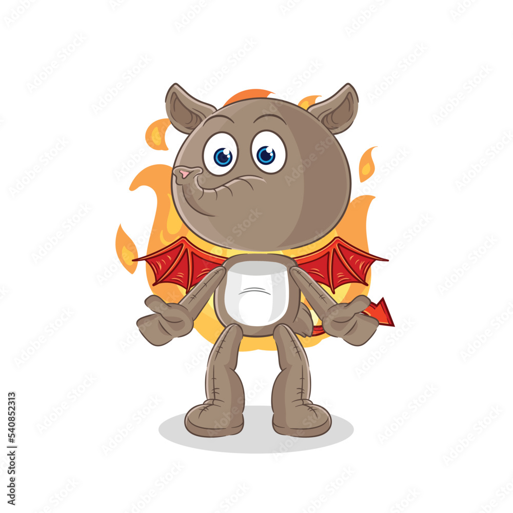 Naklejka premium tapir demon with wings character. cartoon mascot vector