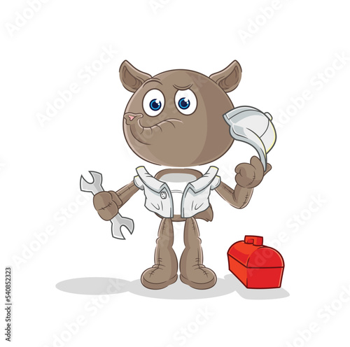 tapir mechanic cartoon. cartoon mascot vector