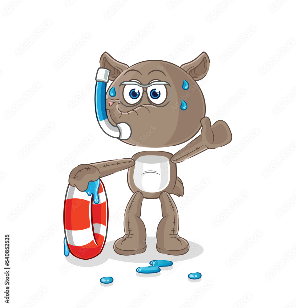 Fototapeta premium tapir swimmer with buoy mascot. cartoon vector
