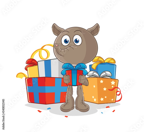 tapir give gifts mascot. cartoon vector