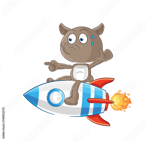tapir ride a rocket cartoon mascot vector