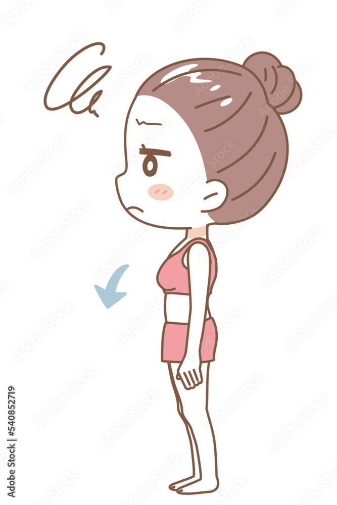 Illustration of a woman with a drooping bust, full body view. Illustration of a woman with a drooping bust, full body view.