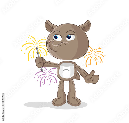 tapir with fireworks mascot. cartoon vector
