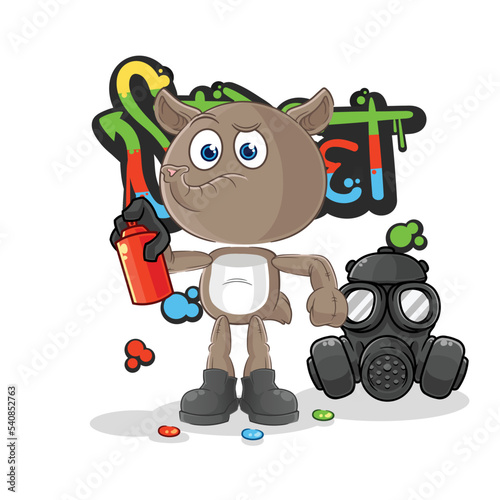 tapir graffiti artist vector. cartoon character