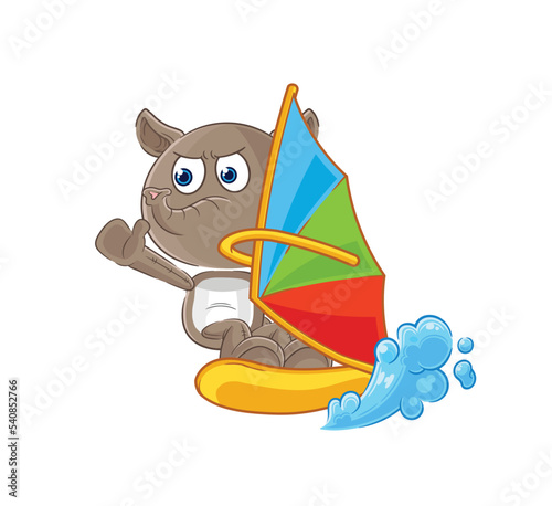 tapir windsurfing character. mascot vector